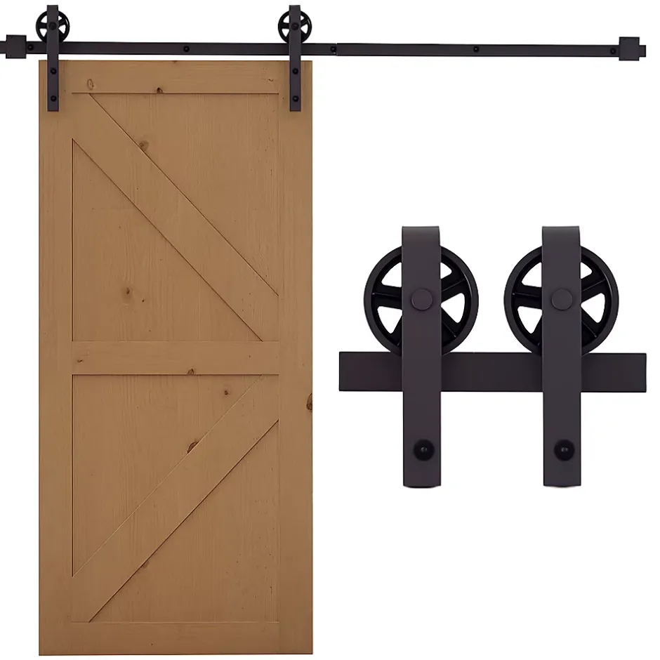 Kit de porte coulissante compatible porte ép. 35-45 ou 40-45 mm longueur rail 1,83 m charge max. 100 Kg acier brun-Homcom Sale