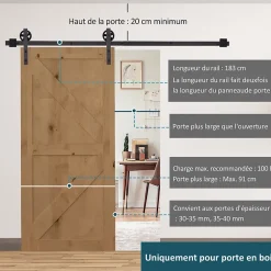 Kit de porte coulissante compatible porte ép. 35-45 ou 40-45 mm longueur rail 1,83 m charge max. 100 Kg acier brun-Homcom Sale