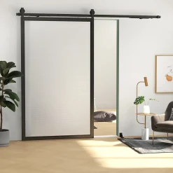 Kit de porte coulissante système galandage pour porte ép. 40-55 mm longueur rail 2,44 m charge max. 90 Kg acier au carbone noir-HOMCOM