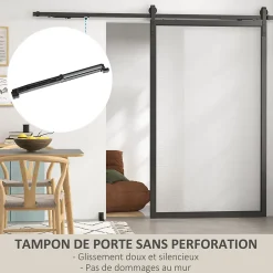 Kit de porte coulissante système galandage pour porte ép. 40-55 mm longueur rail 2,44 m charge max. 90 Kg acier au carbone noir-HOMCOM