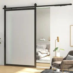 Kit de porte coulissante système galandage pour porte ép. 40-55 mm longueur rail 2,44 m charge max. 90 Kg acier au carbone noir-HOMCOM