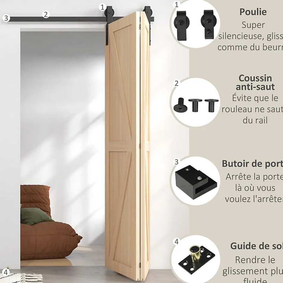 Homcom Kit de porte coulissante compatibilité porte épaisseur 40-55 mm longueur rail 1,22 m charge max. 90 Kg acier au carbone noir