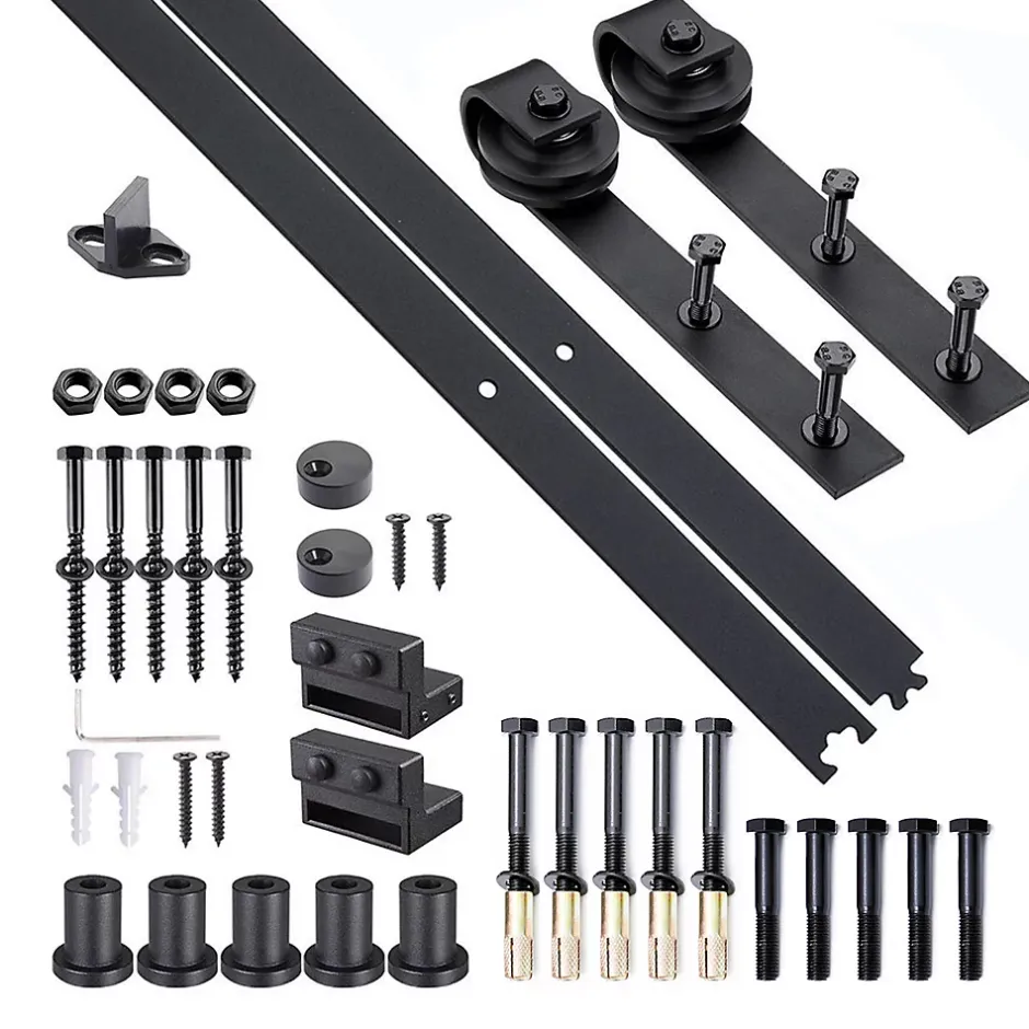 Kit de porte coulissante compatibilité porte d'une épaisseur de 35-45 mm et largeur max. 1 m charge max. 100 Kg acier brun foncé-Homcom Discount