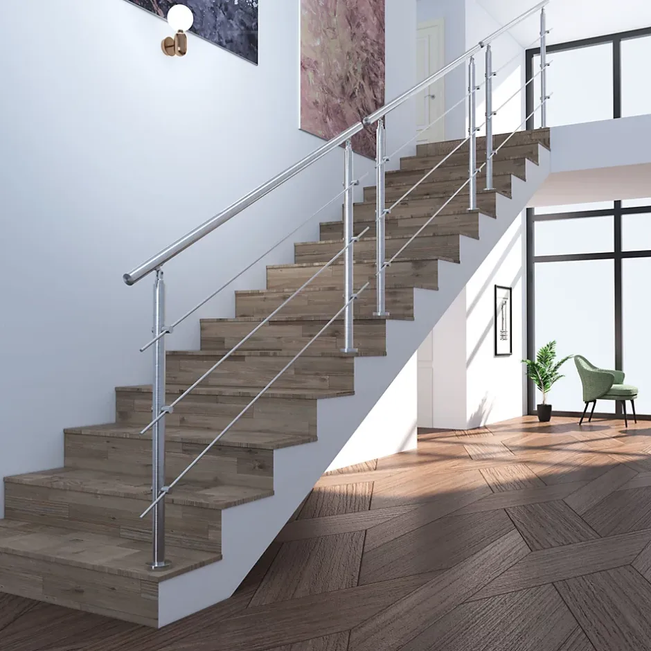 Kit garde corps en acier inoxydable a 3 traverses Longueur 120 cm Balustrade a fixation a plat pour terrasse ou escalier-Saniland Clearance