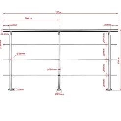 Kit garde corps en acier inoxydable a 3 traverses Longueur 120 cm Balustrade a fixation a plat pour terrasse ou escalier-Saniland Clearance