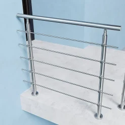 Kit garde corps en acier inoxydable a 5 traverses Longueur 120 cm Balustrade a fixation a plat pour terrasse ou escalier-Saniland Online