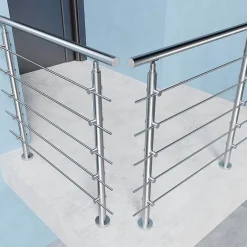 Kit garde corps en acier inoxydable a 5 traverses Longueur 120 cm Balustrade a fixation a plat pour terrasse ou escalier-Saniland Online