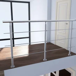 Saniland Kit garde corps en acier inoxydable a 3 traverses Longueur 200 cm Balustrade a fixation a plat pour terrasse ou escalier