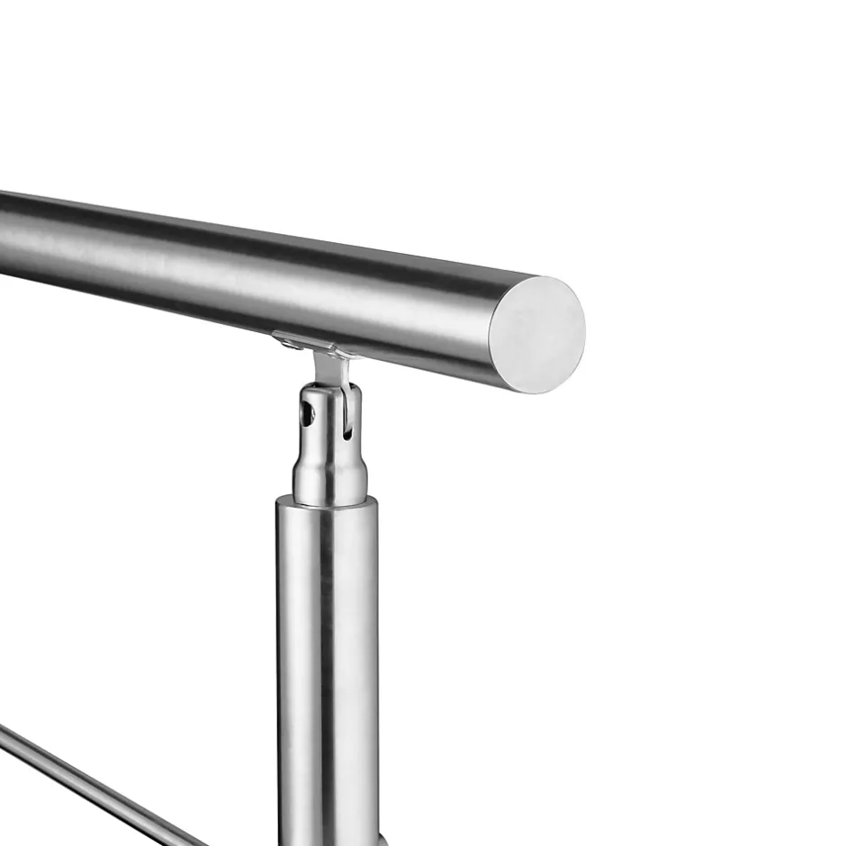 Kit garde corps en acier inoxydable a 3 traverses Longueur 180 cm Balustrade a fixation a plat pour terrasse ou escalier-Saniland New