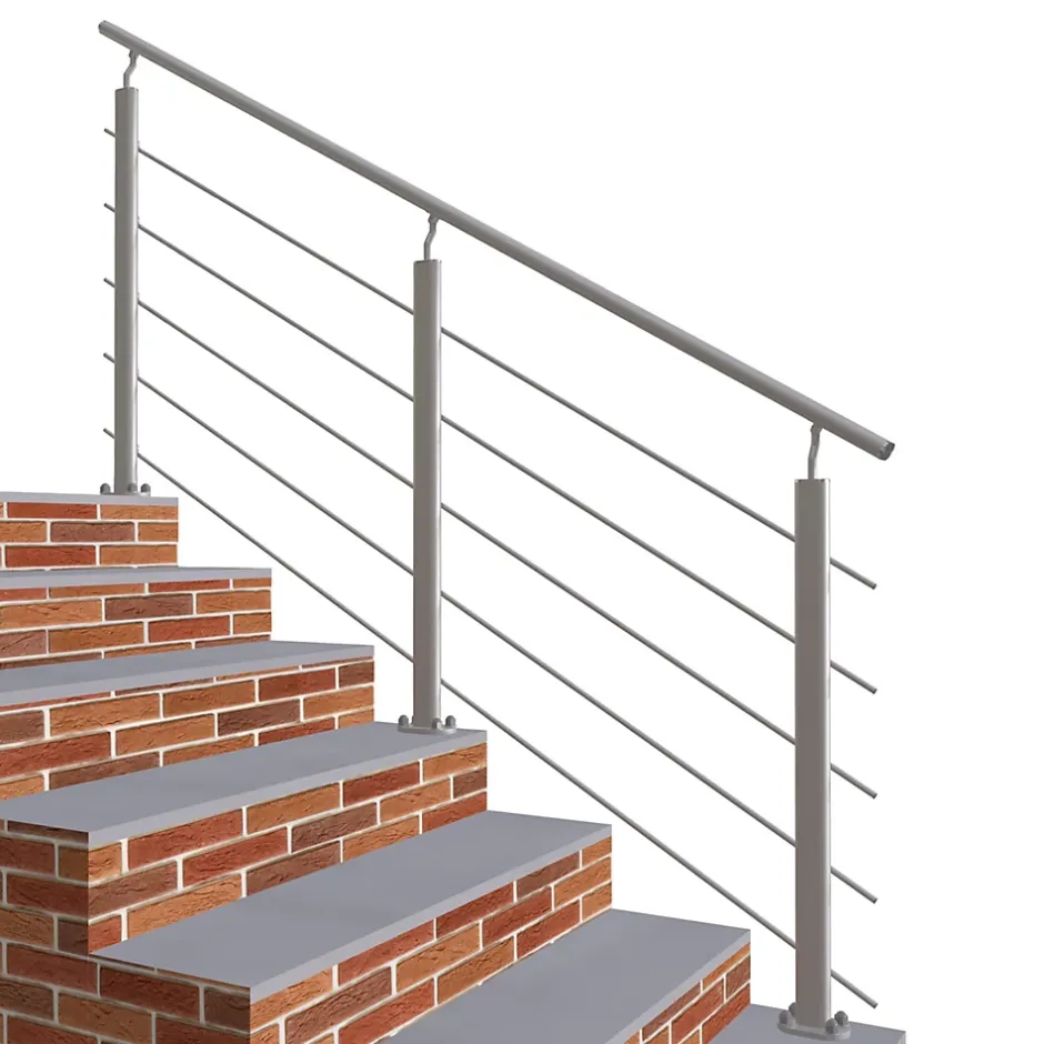 AICA Sanitaire Kit Garde-corps 5 barres 2m en alu argent - Pose verticale, pour escalier et terrasse, usage intérieur et extérieur