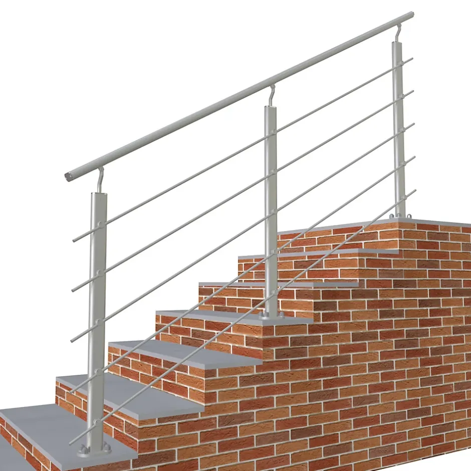AICA Sanitaire Kit Garde-corps 5 barres 2m en alu argent - Pose verticale, pour escalier et terrasse, usage intérieur et extérieur