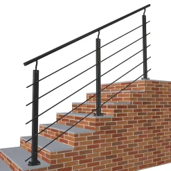 AICA Sanitaire Kit Garde-corps 5 barres 2m en alu noir - Pose verticale, pour escalier et terrasse, usage intérieur et extérieur