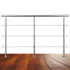 AICA Sanitaire Kit garde-corps 3 barres rondes 2m Acier Inox 201 Argent - Installation verticale - Usage intérieur et extérieur