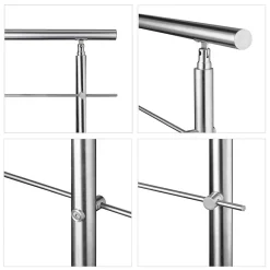 AICA Sanitaire Kit garde-corps 3 barres rondes 2m Acier Inox 201 Argent - Installation verticale - Usage intérieur et extérieur