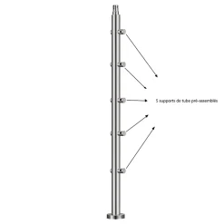 Kit garde-corps 5 barres rondes 80cm Acier Inox 201 Argent - Installation verticale - Usage intérieur et extérieur-AICA Sanitaire Discount