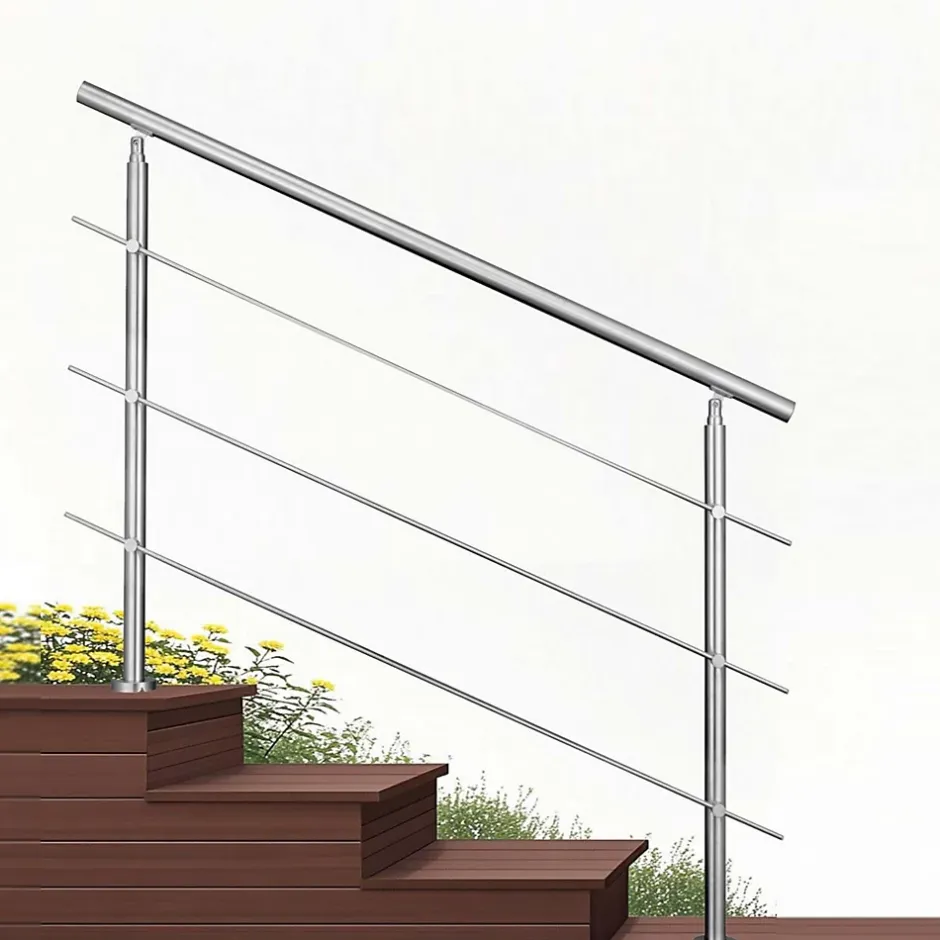 AICA Sanitaire Kit garde-corps 3 barres rondes 1.8m Acier Inox 201 Argent - Installation verticale - Usage intérieur et extérieur