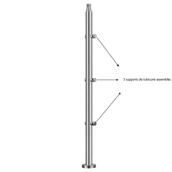 AICA Sanitaire Kit garde-corps 3 barres rondes 1.8m Acier Inox 201 Argent - Installation verticale - Usage intérieur et extérieur