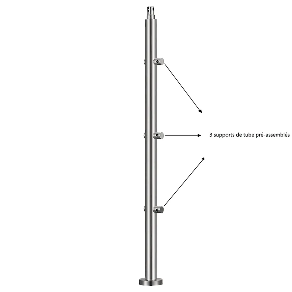 AICA Sanitaire Kit garde-corps 3 barres rondes 1.8m Acier Inox 201 Argent - Installation verticale - Usage intérieur et extérieur