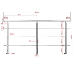 Kit garde-corps 3 barres rondes 2.2 m Acier Inox 201 Argent - Installation verticale - Usage intérieur et extérieur-AICA Sanitaire Discount