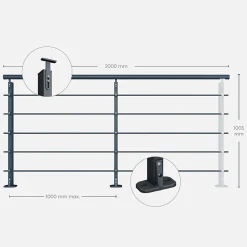 Kordo Kit garde-corps aluminium gris anthracite 2m pose à plat, Initio