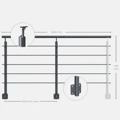Kordo Kit garde-corps aluminium gris anthracite 2m pose latérale, Opalu