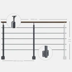 Kordo Kit garde-corps anthracite avec main courante Kebony 2m pose en applique, Opalu