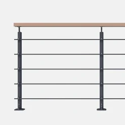Kit garde-corps anthracite avec main courante hêtre 2m pose à plat, Opalu-Kordo Hot
