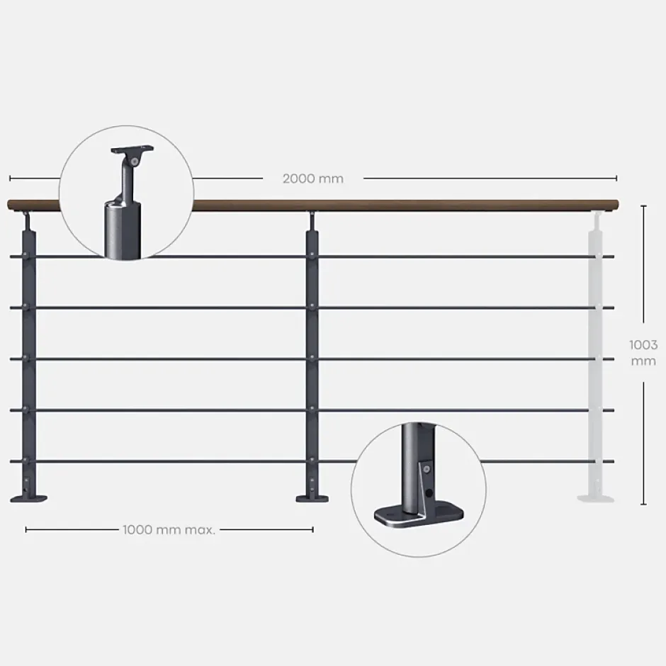 Kit garde-corps anthracite avec main courante Kebony 2m pose à plat, Opalu-Kordo Sale