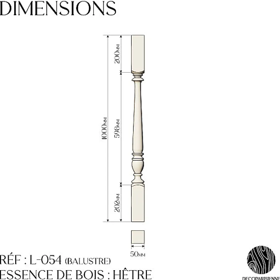 Decoparisienne Kit garde-corps bois massif tourné - Longueur 1200mm