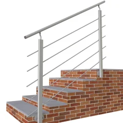 AICA Sanitaire Kit Garde-corps 1.5m alu argent avec 5 traverses et main courante - Pose suspendue et latérale - Intérieur et extérieur