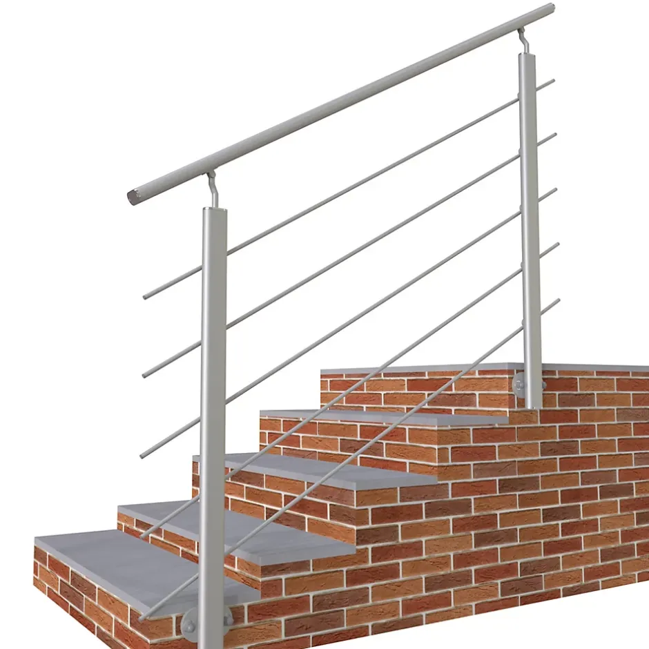 AICA Sanitaire Kit Garde-corps 1.5m alu argent avec 5 traverses et main courante - Pose suspendue et latérale - Intérieur et extérieur