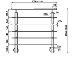 AICA Sanitaire Kit Garde-corps 1.5m alu argent avec 5 traverses et main courante - Pose suspendue et latérale - Intérieur et extérieur