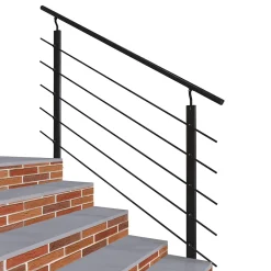 AICA Sanitaire Kit Garde-corps 1.5m alu noir avec 5 traverses et main courante - Pose suspendue et latérale - Intérieur et extérieur