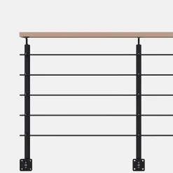 Kit garde-corps noir avec main courante hêtre 2m pose en applique, Opalu-Kordo