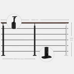 Kit garde-corps noir avec main courante Kebony 2m pose à plat, Opalu-Kordo Sale