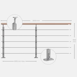 Kit garde-corps silver avec main courante hêtre 2m pose à plat, Opalu-Kordo Outlet