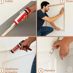 Kit moulures murales décorative 400cm - Cimaises - Plinthes - Style Haussmannien - Encadrement a peindre - 24 pièces-Decoparisienne Best