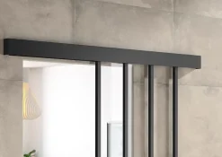 Kit porte 730 atelier noir verre clair avec rail bandeau decor assorti-Optimum Outlet