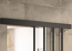 Kit porte 930 atelier noir verre clair avec rail bandeau decor assorti-Optimum New