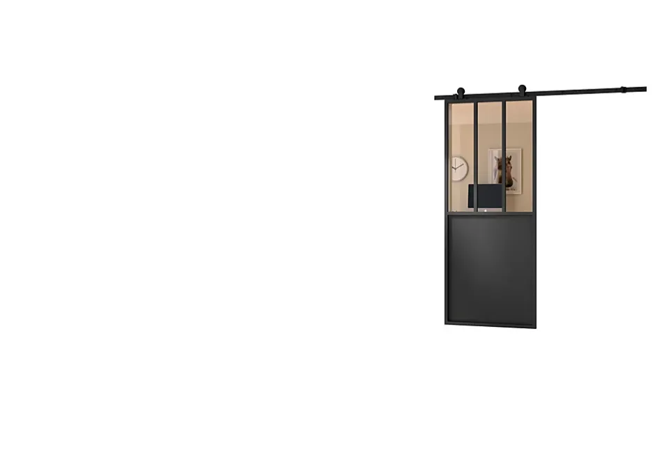 Kit porte coulissante 730 cadre en aluminium noir et rail noir H 204 x 73 x 4cm-Optimum Best
