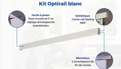 Kit porte coulissante 4 lignes - blanc lignée - + rail 2 amortisseurs + cache rail blanc - H 204 cm x L 83 cm-Optimum Discount