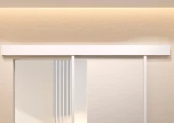 Kit porte coulissante en applique Contemporain blanc cadre en aluminium et verre dépoli Blanc H 204 x 73 x 3,6 cm H 204 x 73 x 3,6 cm-Optimum Clearance