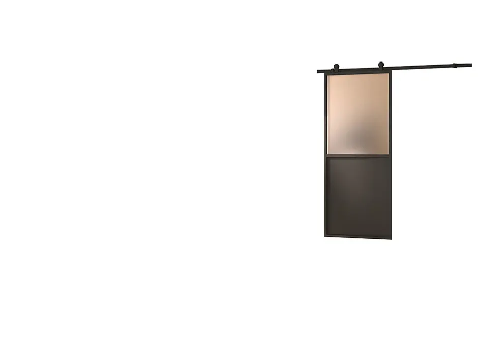 Optimum Kit porte Coulissante en applique Contemporain noir cadre en aluminium et verre dépoli Blanc H. 204 x 73 x 3,6 Cm