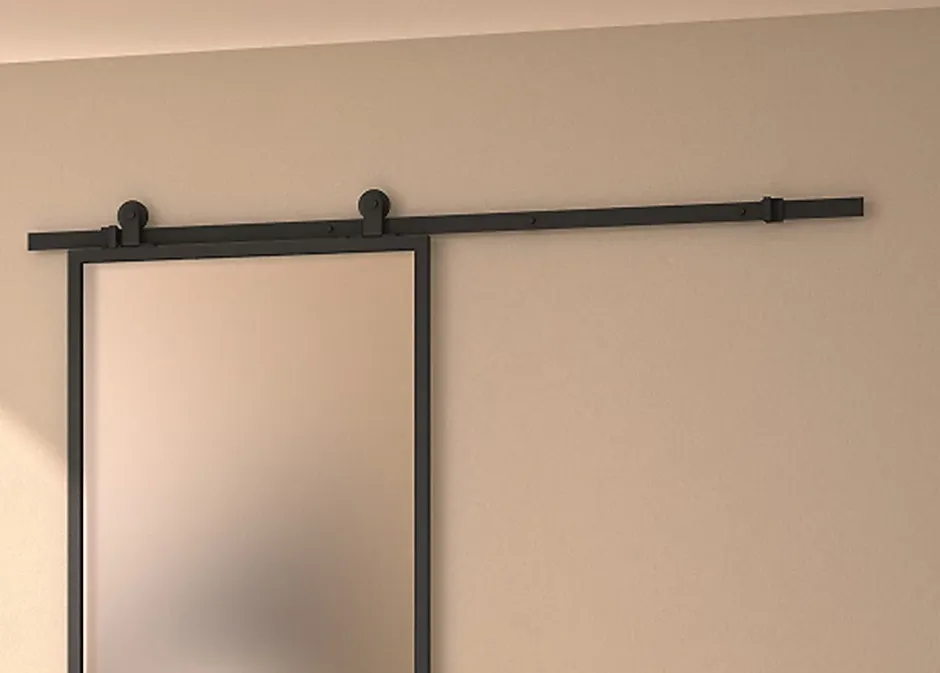 Optimum Kit porte Coulissante en applique Contemporain noir cadre en aluminium et verre dépoli Blanc H. 204 x 73 x 3,6 Cm