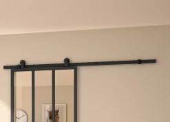 Optimum Kit porte Coulissante en applique Atelier noir chêne terra cadre en aluminium et verre transparent H. 204 X 83 X 3,6 Cm