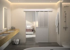 Optimum Kit porte coulissante en applique Atelier blanc cadre en aluminium et verre dépoli Blanc H 204 x 83 x 3,6 cm H 204 x 83 x 3,6 cm