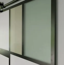 KIT Porte coulissante en verre + Rail à pince Noir Coffrage - MONDO OPAQUE VERTE - H. 204 x L. 93 cm - Fabrication Française-Aurys New