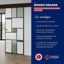 KIT Porte coulissante en verre + Rail à pince Noir Coffrage - MONDO OPAQUE VERTE - H. 204 x L. 93 cm - Fabrication Française-Aurys New