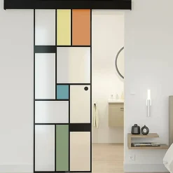 KIT Porte coulissante en verre + Rail à pince Noir Coffrage - MONDO OPAQUE - H. 204 x L. 93 cm - Fabrication Française NORMA-Aurys Outlet