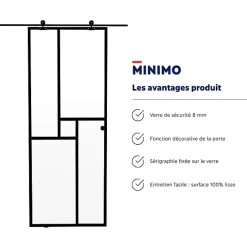 Kit Porte coulissante en verre + Rail coulissant - MINIMO - H. 204 x L. 73 cm - Fabrication Française NORMANDIE-Aurys Clearance